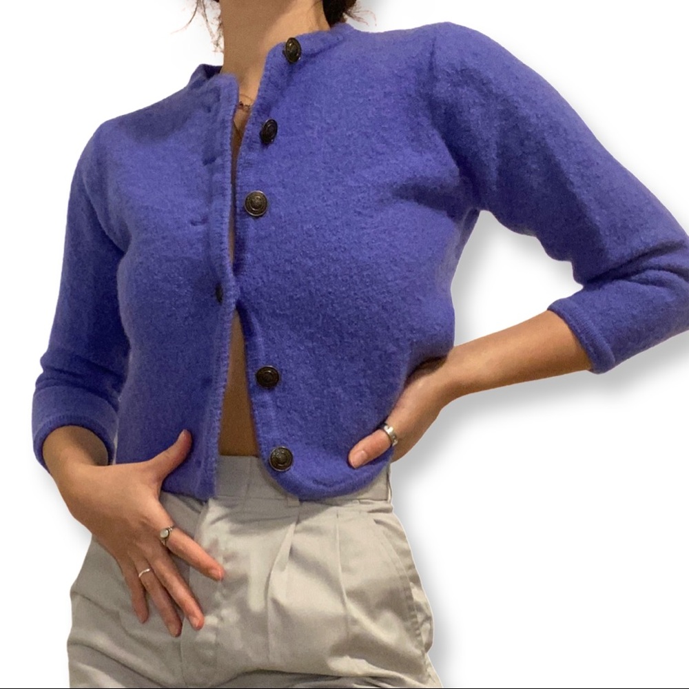 Blue 100% Wool Cropped Cardigan